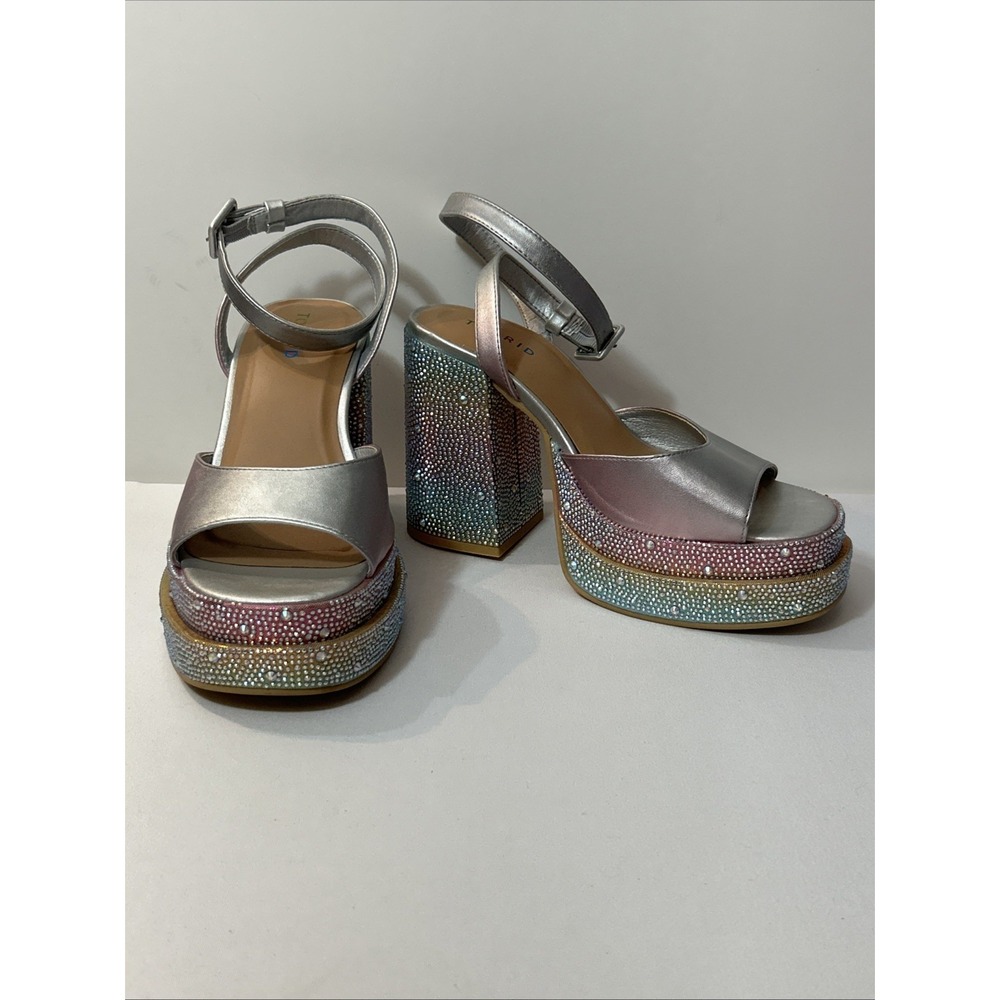 Torrid Rainbow Double Platform Heel Sandal 9 Pride Pastel Rhinestone Holographic - Picture 14 of 15